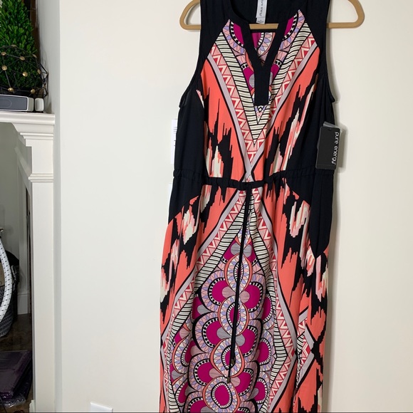 NWT Colorful Retro Geometric Print Maxi Dress Sz X - Picture 3 of 10